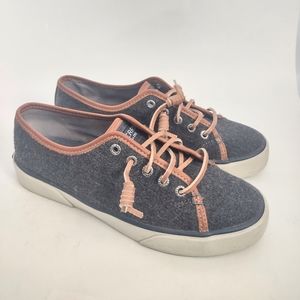 Sperry Top-Sider Pier View Blue Gray Wool Leather Tie Boat Shoes Womens 5.5 EUC